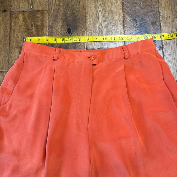 Due per Due 100% Silk 3 Pc Jacket Blouse Pants Set Womens Sz 14-16 Orange Coral - Picture 4 of 16